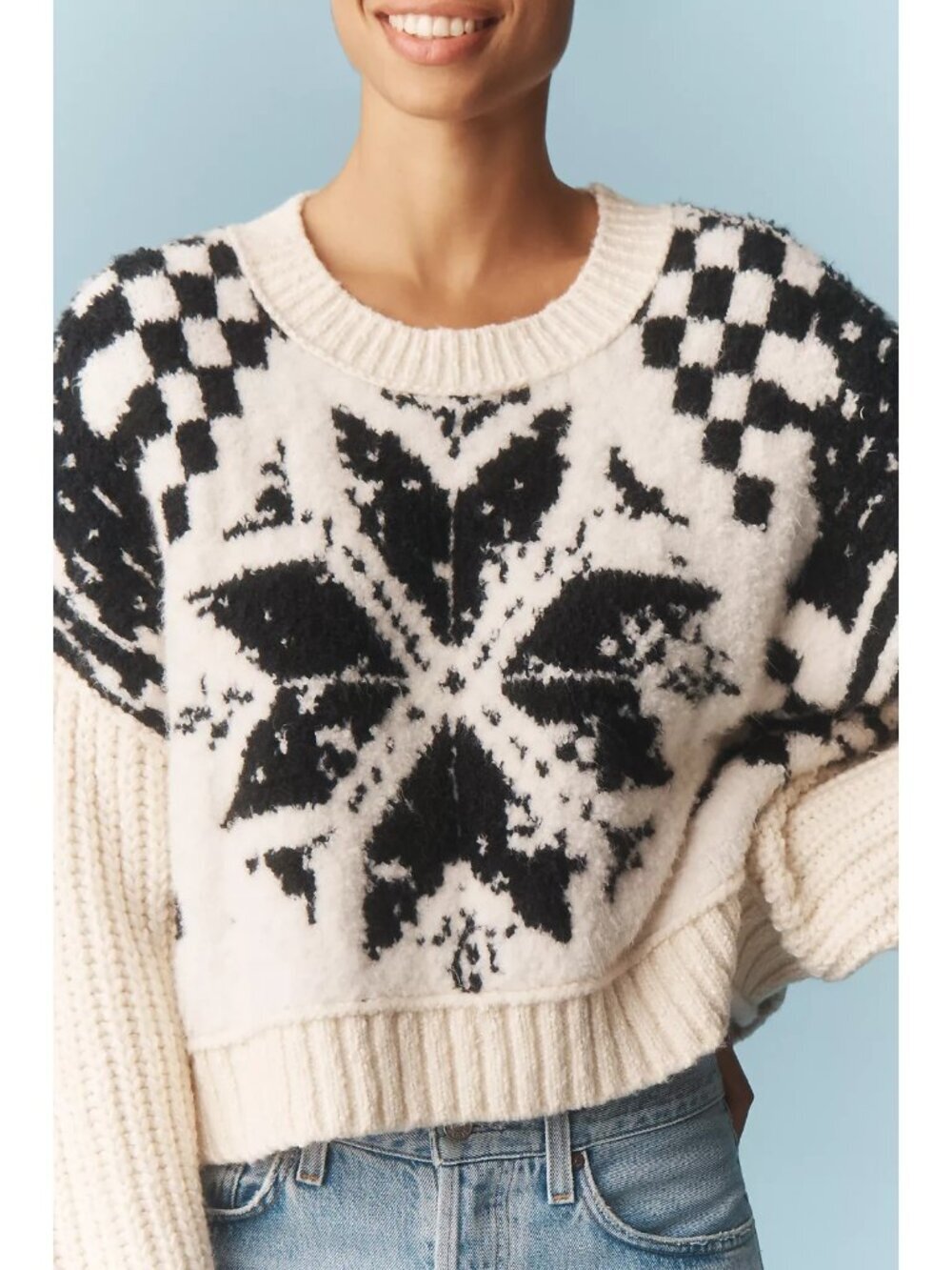 Pilcro Crew-Neck Nordic Sweater Black White M